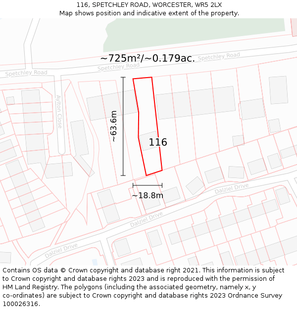 116, SPETCHLEY ROAD, WORCESTER, WR5 2LX: Plot and title map