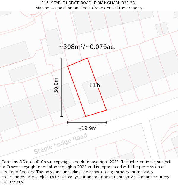 116, STAPLE LODGE ROAD, BIRMINGHAM, B31 3DL: Plot and title map