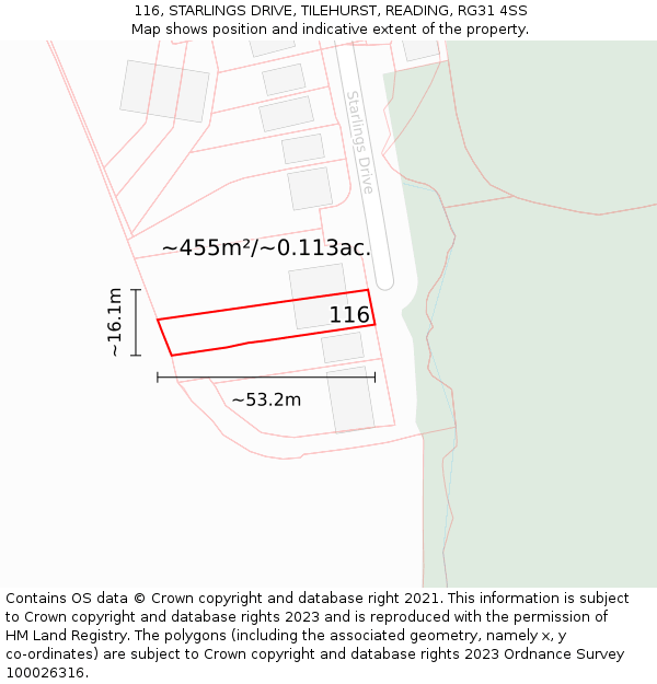 116, STARLINGS DRIVE, TILEHURST, READING, RG31 4SS: Plot and title map