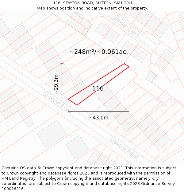 116, STAYTON ROAD, SUTTON, SM1 2PU: Plot and title map