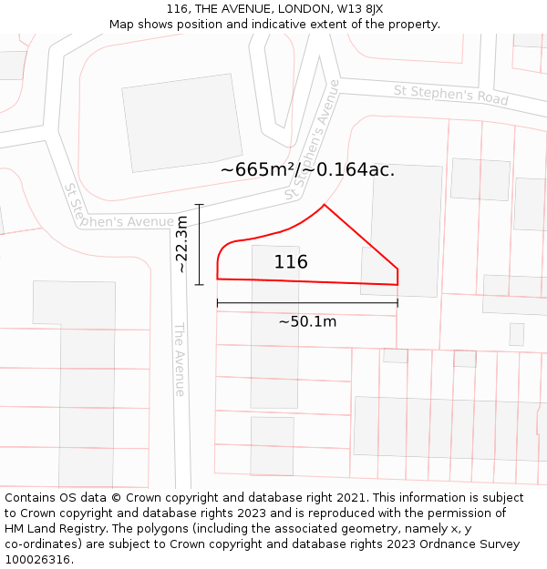 116, THE AVENUE, LONDON, W13 8JX: Plot and title map