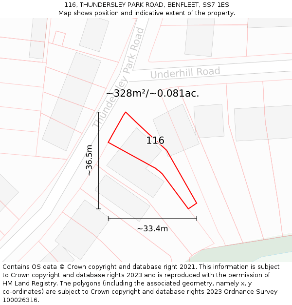 116, THUNDERSLEY PARK ROAD, BENFLEET, SS7 1ES: Plot and title map