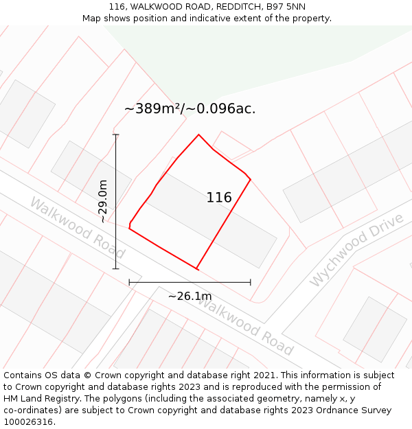 116, WALKWOOD ROAD, REDDITCH, B97 5NN: Plot and title map