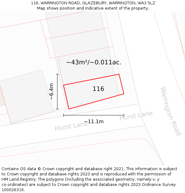 116, WARRINGTON ROAD, GLAZEBURY, WARRINGTON, WA3 5LZ: Plot and title map