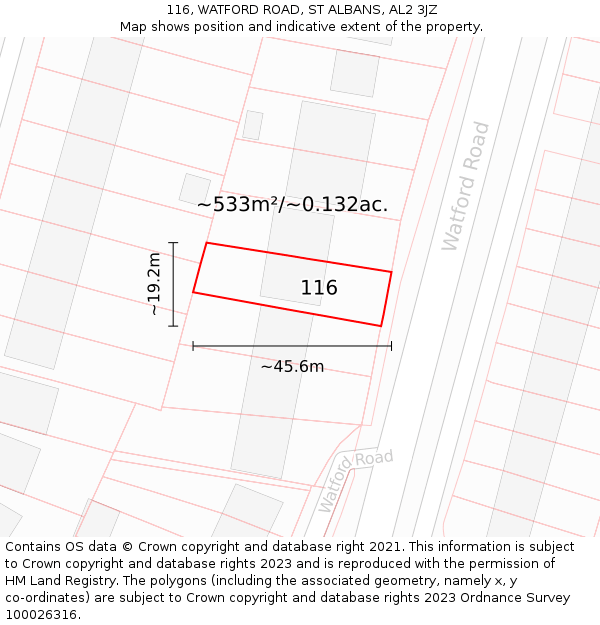 116, WATFORD ROAD, ST ALBANS, AL2 3JZ: Plot and title map