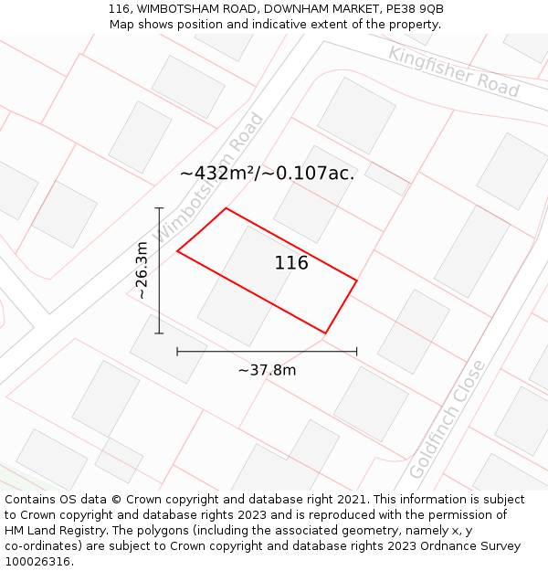 116, WIMBOTSHAM ROAD, DOWNHAM MARKET, PE38 9QB: Plot and title map