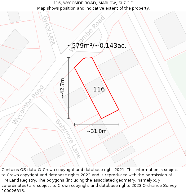 116, WYCOMBE ROAD, MARLOW, SL7 3JD: Plot and title map