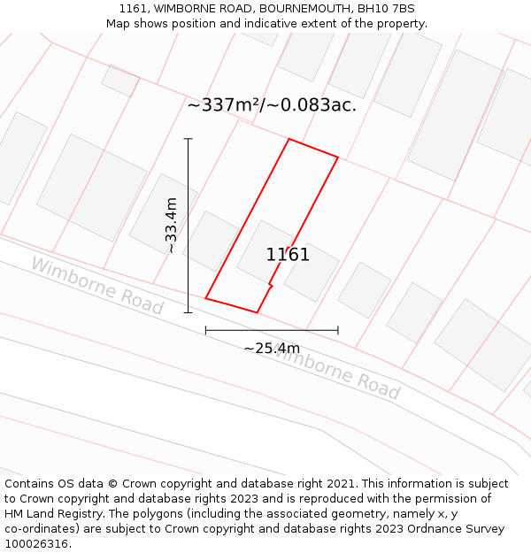 1161, WIMBORNE ROAD, BOURNEMOUTH, BH10 7BS: Plot and title map