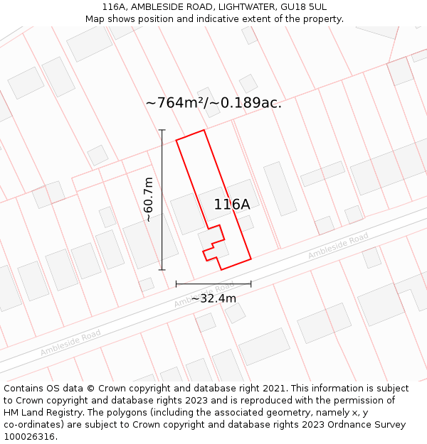 116A, AMBLESIDE ROAD, LIGHTWATER, GU18 5UL: Plot and title map