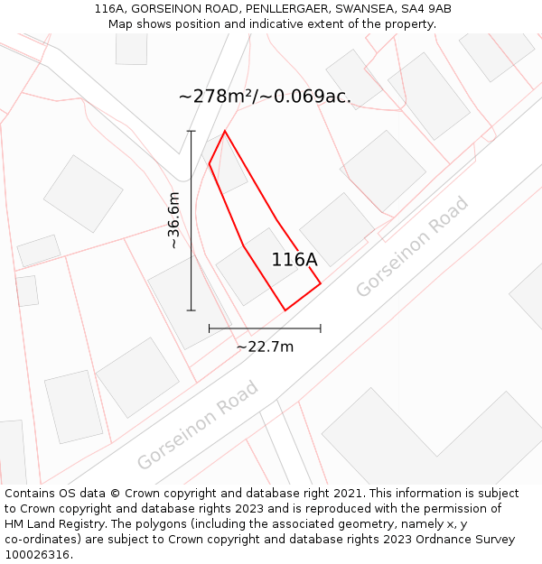 116A, GORSEINON ROAD, PENLLERGAER, SWANSEA, SA4 9AB: Plot and title map