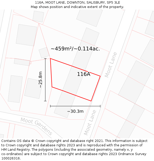 116A, MOOT LANE, DOWNTON, SALISBURY, SP5 3LE: Plot and title map