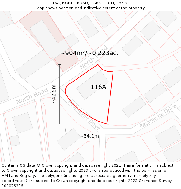 116A, NORTH ROAD, CARNFORTH, LA5 9LU: Plot and title map