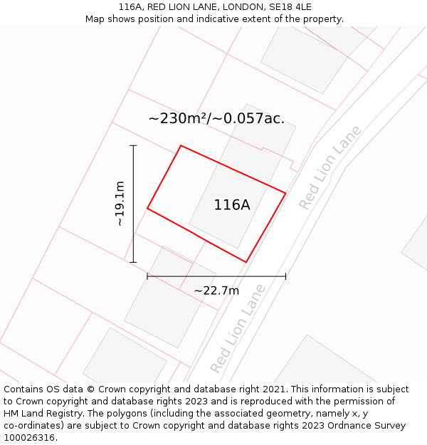 116A, RED LION LANE, LONDON, SE18 4LE: Plot and title map