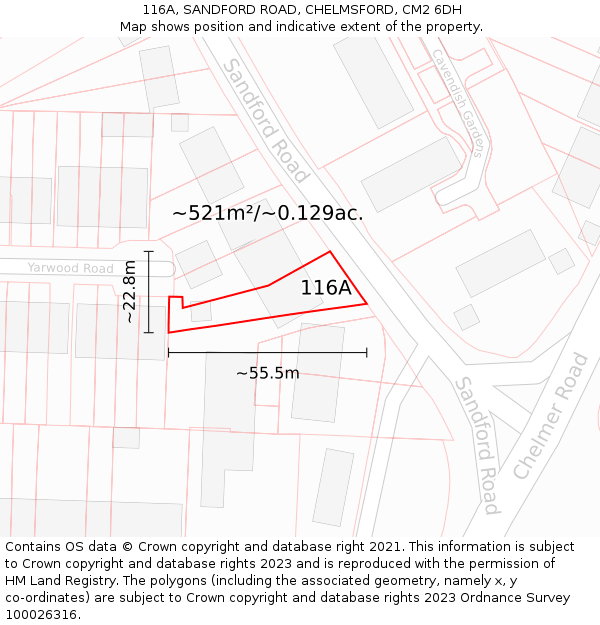 116A, SANDFORD ROAD, CHELMSFORD, CM2 6DH: Plot and title map