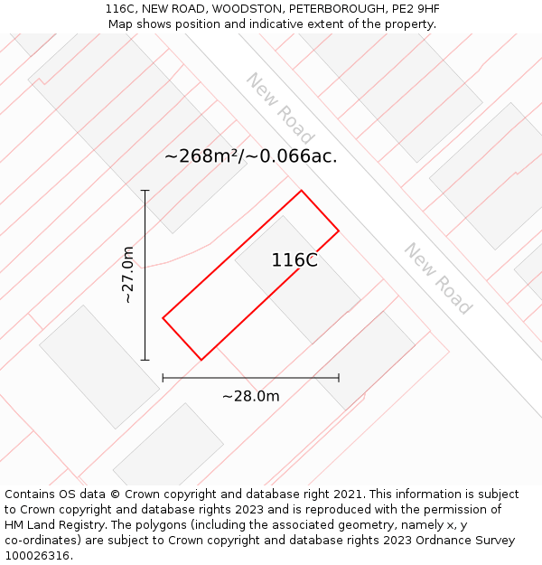 116C, NEW ROAD, WOODSTON, PETERBOROUGH, PE2 9HF: Plot and title map