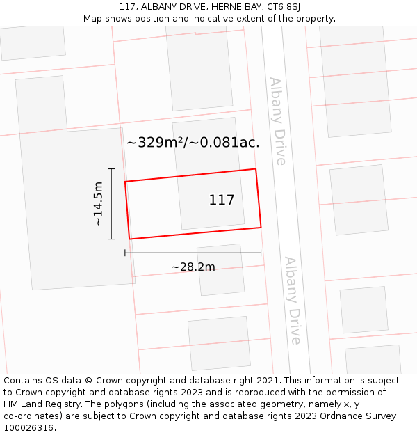 117, ALBANY DRIVE, HERNE BAY, CT6 8SJ: Plot and title map