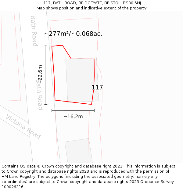 117, BATH ROAD, BRIDGEYATE, BRISTOL, BS30 5NJ: Plot and title map