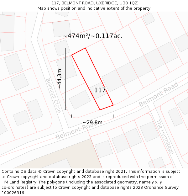 117, BELMONT ROAD, UXBRIDGE, UB8 1QZ: Plot and title map