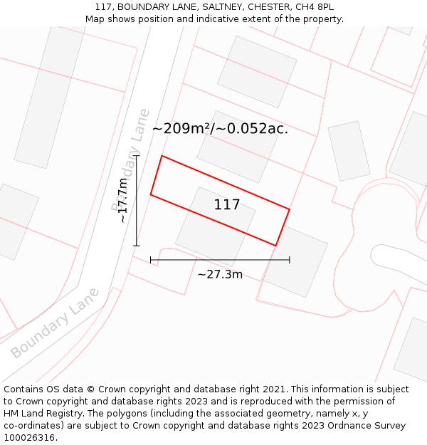 117, BOUNDARY LANE, SALTNEY, CHESTER, CH4 8PL: Plot and title map