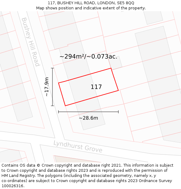 117, BUSHEY HILL ROAD, LONDON, SE5 8QQ: Plot and title map