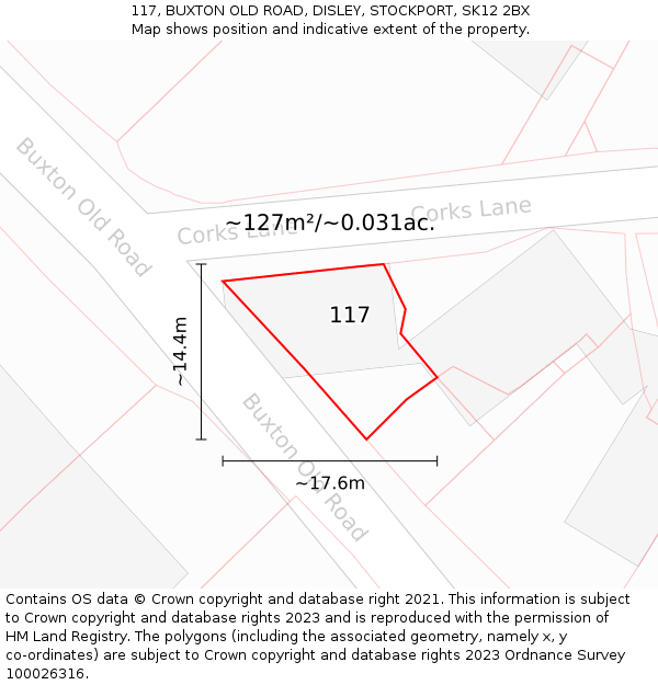 117, BUXTON OLD ROAD, DISLEY, STOCKPORT, SK12 2BX: Plot and title map
