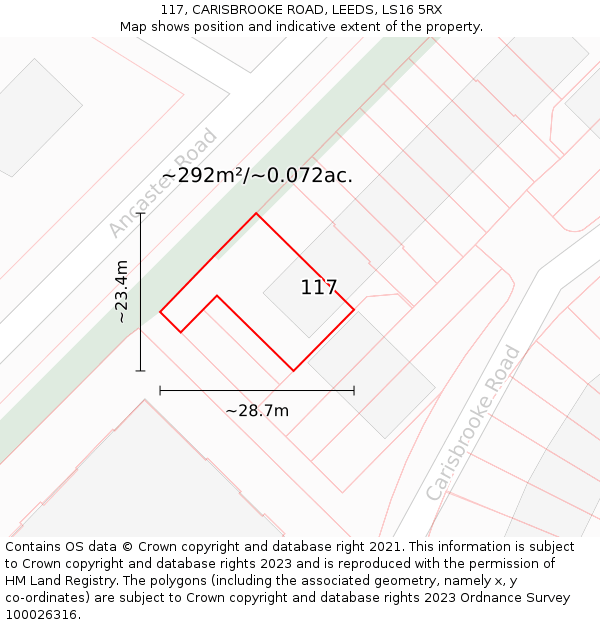 117, CARISBROOKE ROAD, LEEDS, LS16 5RX: Plot and title map