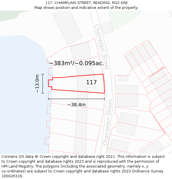 117, CHAMPLAIN STREET, READING, RG2 6AE: Plot and title map