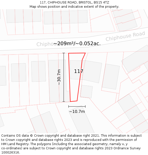 117, CHIPHOUSE ROAD, BRISTOL, BS15 4TZ: Plot and title map