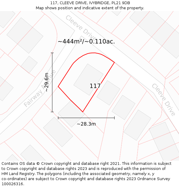 117, CLEEVE DRIVE, IVYBRIDGE, PL21 9DB: Plot and title map