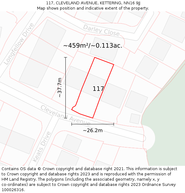 117, CLEVELAND AVENUE, KETTERING, NN16 9JJ: Plot and title map