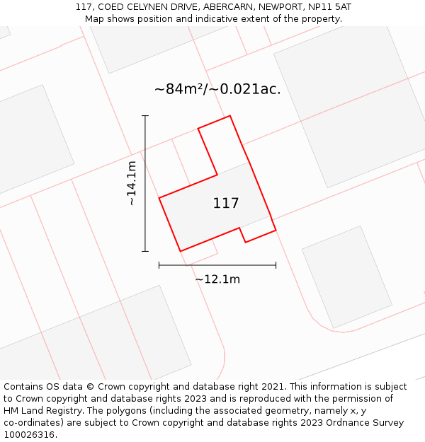 117, COED CELYNEN DRIVE, ABERCARN, NEWPORT, NP11 5AT: Plot and title map