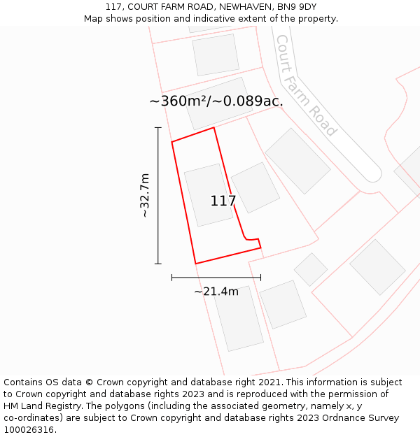 117, COURT FARM ROAD, NEWHAVEN, BN9 9DY: Plot and title map