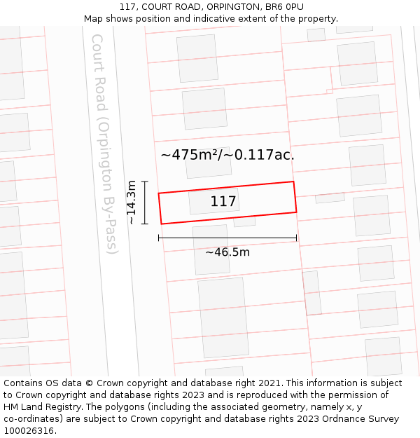 117, COURT ROAD, ORPINGTON, BR6 0PU: Plot and title map