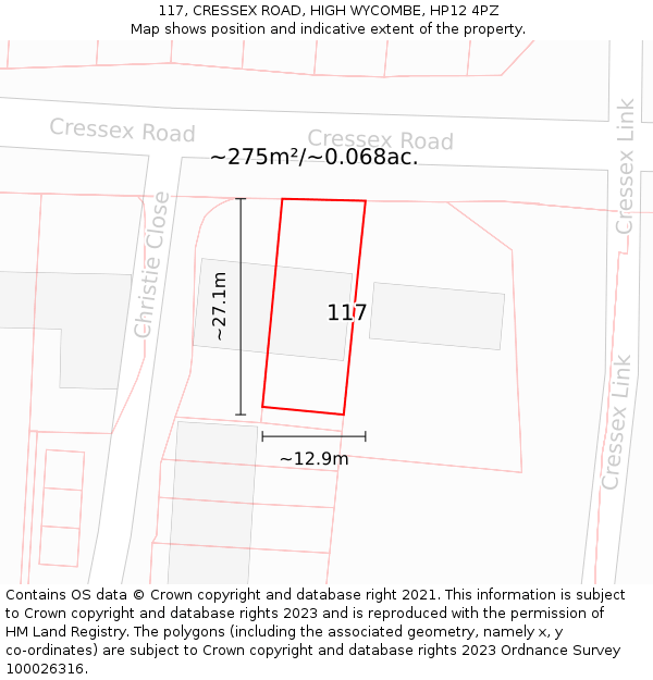 117, CRESSEX ROAD, HIGH WYCOMBE, HP12 4PZ: Plot and title map