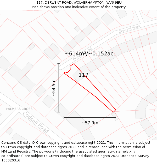 117, DERWENT ROAD, WOLVERHAMPTON, WV6 9EU: Plot and title map