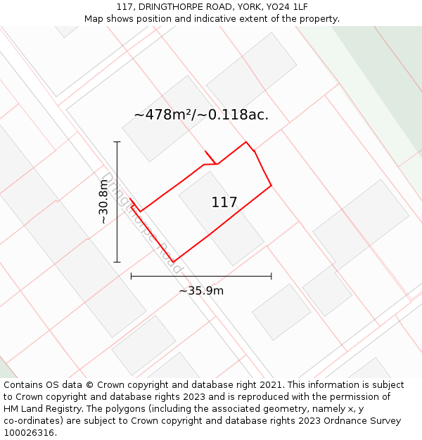 117, DRINGTHORPE ROAD, YORK, YO24 1LF: Plot and title map