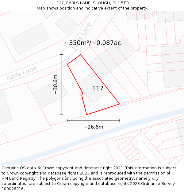 117, EARLS LANE, SLOUGH, SL1 5TD: Plot and title map