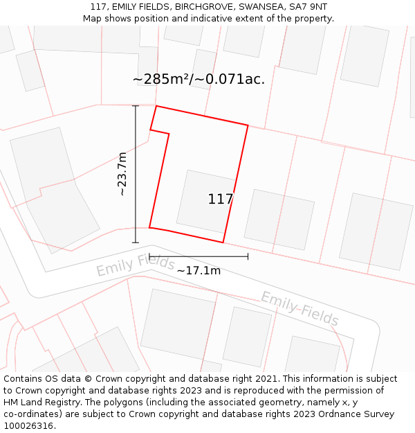 117, EMILY FIELDS, BIRCHGROVE, SWANSEA, SA7 9NT: Plot and title map