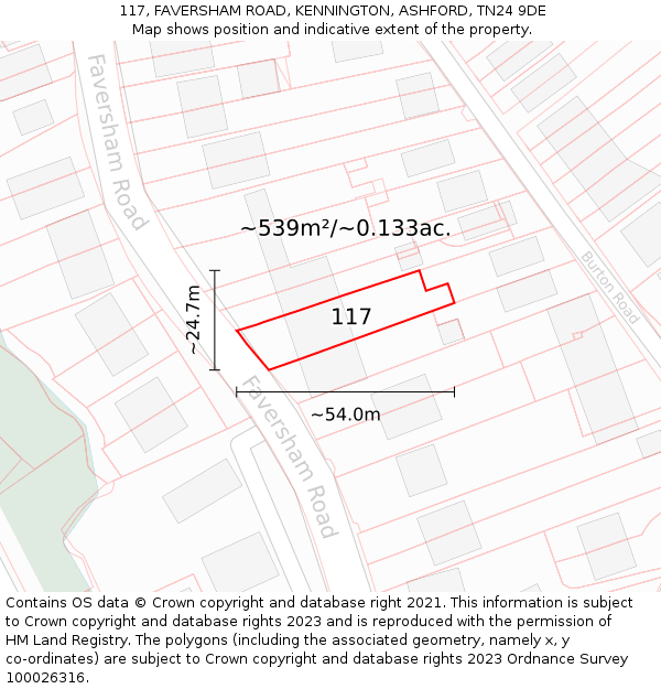 117, FAVERSHAM ROAD, KENNINGTON, ASHFORD, TN24 9DE: Plot and title map