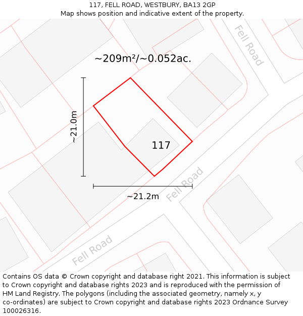 117, FELL ROAD, WESTBURY, BA13 2GP: Plot and title map