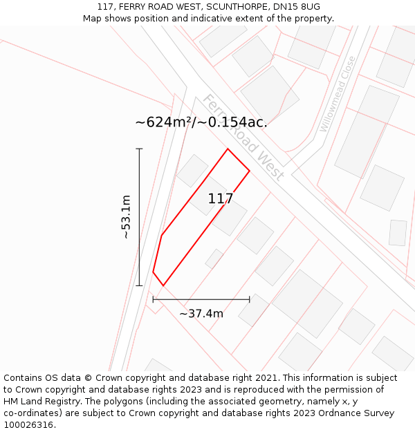117, FERRY ROAD WEST, SCUNTHORPE, DN15 8UG: Plot and title map