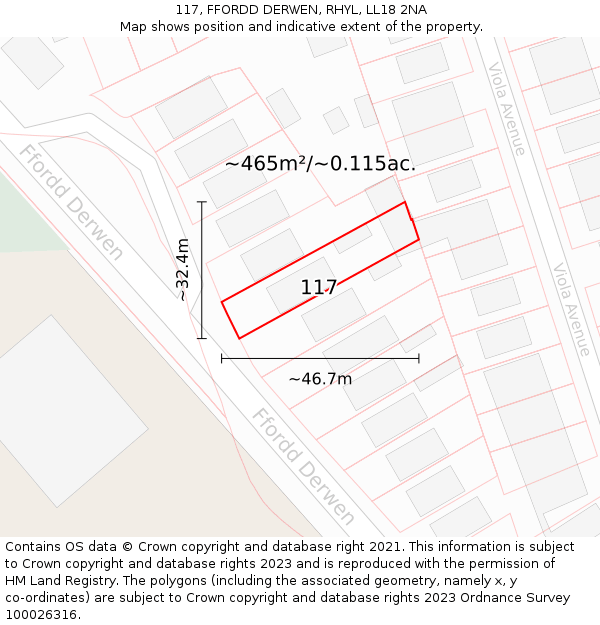 117, FFORDD DERWEN, RHYL, LL18 2NA: Plot and title map