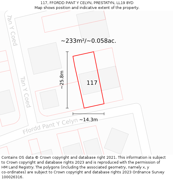 117, FFORDD PANT Y CELYN, PRESTATYN, LL19 8YD: Plot and title map