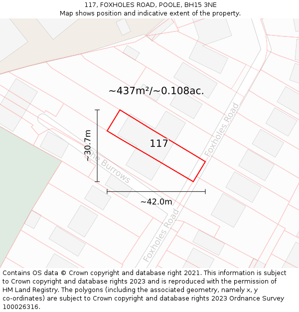 117, FOXHOLES ROAD, POOLE, BH15 3NE: Plot and title map