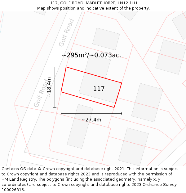 117, GOLF ROAD, MABLETHORPE, LN12 1LH: Plot and title map