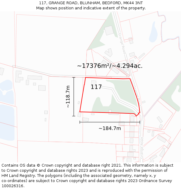 117, GRANGE ROAD, BLUNHAM, BEDFORD, MK44 3NT: Plot and title map