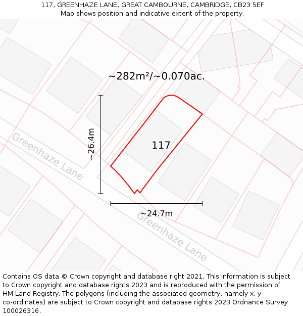 117, GREENHAZE LANE, GREAT CAMBOURNE, CAMBRIDGE, CB23 5EF: Plot and title map