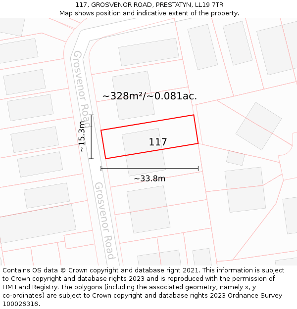 117, GROSVENOR ROAD, PRESTATYN, LL19 7TR: Plot and title map