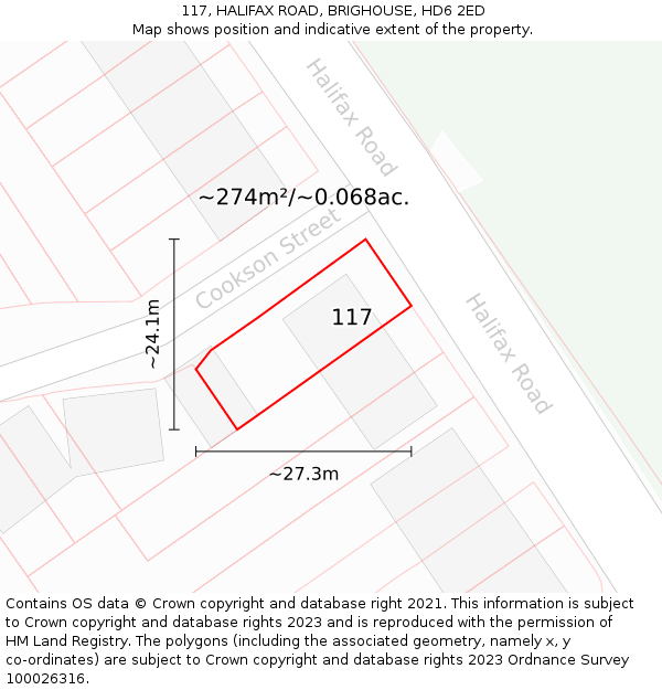 117, HALIFAX ROAD, BRIGHOUSE, HD6 2ED: Plot and title map