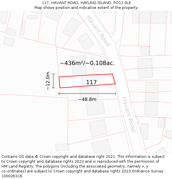 117, HAVANT ROAD, HAYLING ISLAND, PO11 0LE: Plot and title map